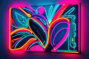 a neon sign with a colorful design photo