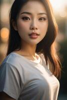 hermosa asiático mujer con largo negro pelo foto
