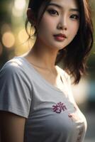 beautiful asian woman with long black hair photo