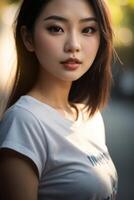 beautiful asian woman with long black hair photo