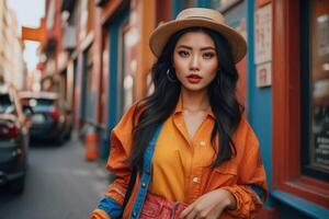 Beautiful woman in streetwear fashion photo