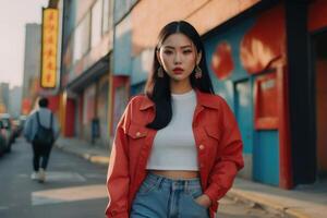 Beautiful woman in streetwear fashion photo