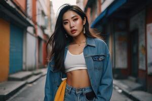 Beautiful woman in streetwear fashion photo