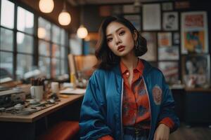 Beautiful woman in streetwear fashion photo