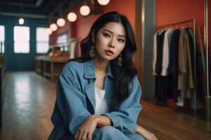 Beautiful woman in streetwear fashion photo