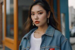 Beautiful woman in streetwear fashion photo