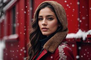 Beautiful woman in winter fashion style photo