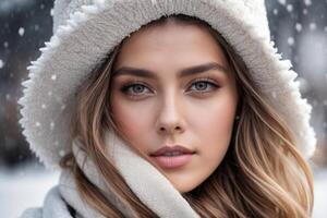 Beautiful woman in winter fashion style photo