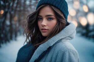 Beautiful woman in winter fashion style photo