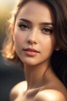 beautiful young woman with long hair and makeup photo