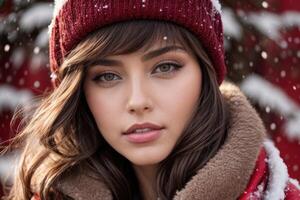 Beautiful woman in winter fashion style photo