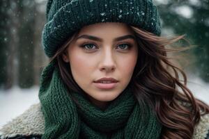 Beautiful woman in winter fashion style photo