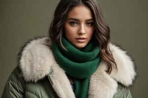 Beautiful woman in winter fashion style photo