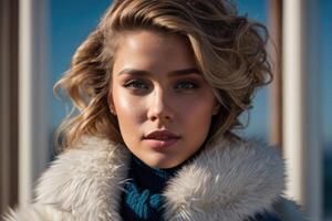 Beautiful woman in winter fashion style photo