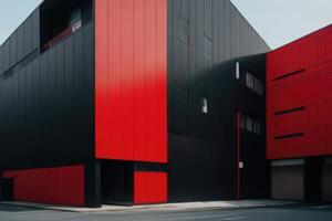 a red and black building with a black wall. Architectural background photo