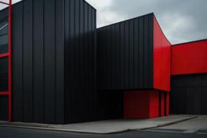 a red and black building with a black wall. Architectural background photo