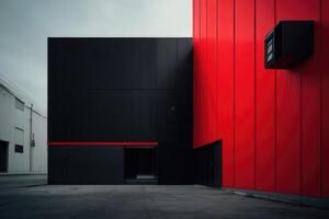 a red and black building with a black wall. Architectural background photo