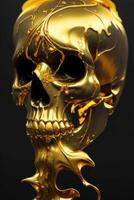 golden skull with flowers and leaves photo