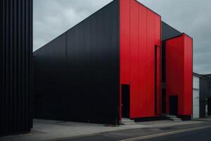 a red and black building with a black wall. Architectural background photo