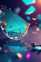 broken glass with blue and purple pieces photo