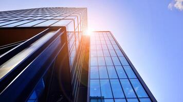 Facade with reflections in an urban landscape photo
