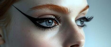 Close-up of a female young face with bright makeup photo