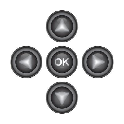 3D direction control and ok button icon set on white background.