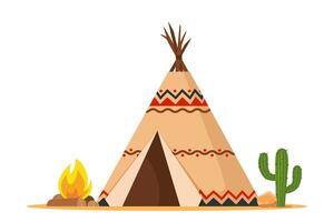 tipi, presentar o tienda india tradicional acampar, tienda estilo hecho a mano hogar para indígena gente, nativo americanos vector