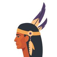 Native american indian man with feathers in profile, illustration for wall art print poster. vector