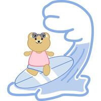 Bear playing surfboard cartoon in icon style vector