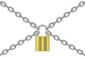 3d design illustration of padlock with chain isolated on white background. vector