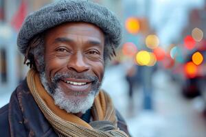 On crowded streets, a lone homeless figure finds joy in the simple warmth of sunlight photo