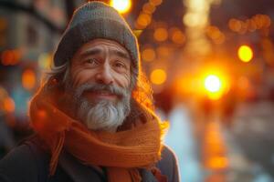 Every line on his face tells a story, a narrative of homelessness wrapped in a smile, copy space photo