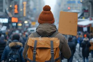 An Empty Banner Waving, United in Demonstration Against Common Foes photo