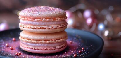 A Macaron that Twinkles, Capturing the Magic of Delicate Dessert Dreams, Copy Space photo