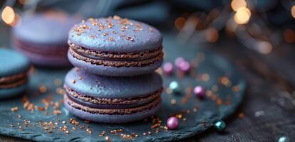 Sparkling Gem of the Dessert World, A Macaron with a Shimmering Twist, Copy Space photo