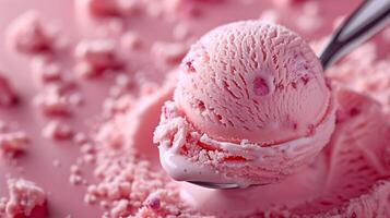 un sencillo placer, esta fresa hielo crema cucharón es un momento de feliz indulgencia foto
