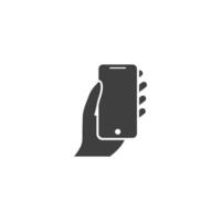 Hand hold the smartphone. Mobile phone touch screen in hand, icon flat design vector