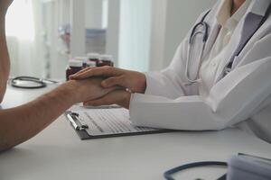 Homecare nursing service and elderly people cardiology healthcare. Close up of young hispanic female doctor nurse check mature caucasian man patient heartbeat using stethoscope during visit photo