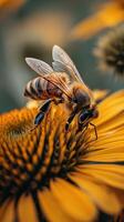 A bee pollinating a flower. photo