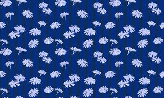 Trendy abstract blue flowers in a striped wave pattern on a dark background. hand drawn sketch. Retro simple seamless patterned. Template for designs, fabric, textile, printing vector