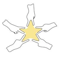 people's hands formed a star silhouette - one line drawing . the concept of bringing people together for a good result or success vector