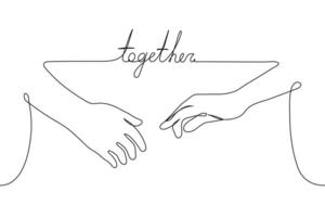 hands reaching out to each other and the inscription in italics Help - one line drawing . concept to offer and accept help vector