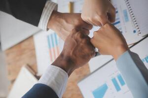 Meeting and greeting concept, Two confident Business handshake and business people after discussing good deal of Trading contract and new projects for both companies, success, partnership, co worker. photo