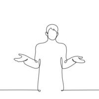 man throws up his hands - one line drawing . concept of confusion, ignorance vector
