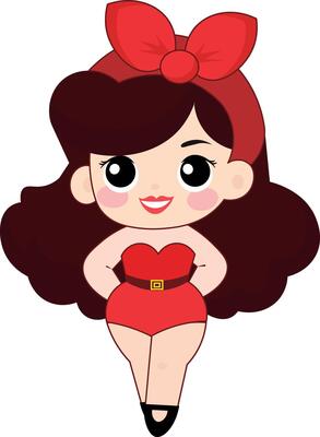 Cute pinup illustration with red outfit