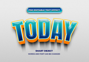today 3d editable text effect style psd