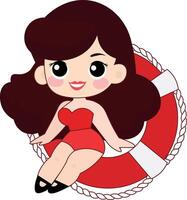 Cute pinup illustration with red outfit vector