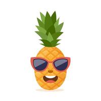 Cute and funny pineapple character with sunglasses. Colorful summer design. vector