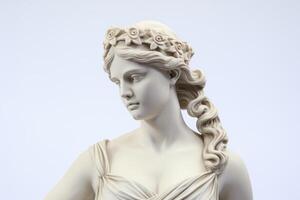 yeso Copiar de antiguo estatua Venus cabeza aislado en blanco antecedentes. yeso blanco escultura mujer cara foto